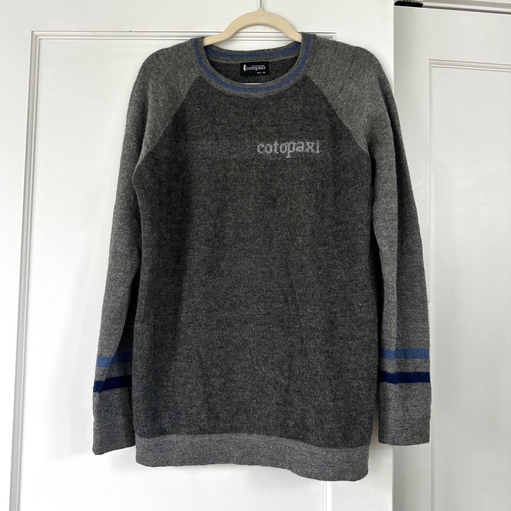 Cotopaxi Libre Sweater Mens L Womens XL Grey Blue Stripe Wool Raglan